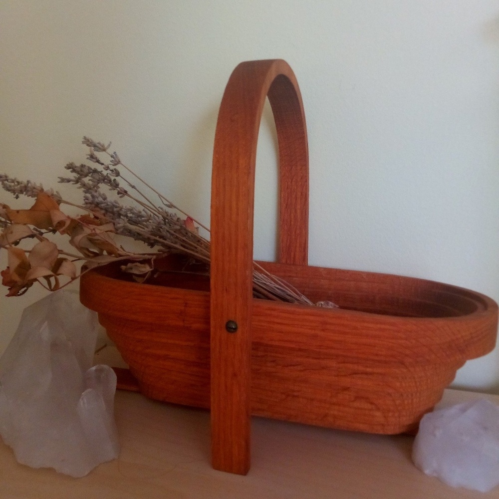 Vintage collapsible handmade medium wood basket
